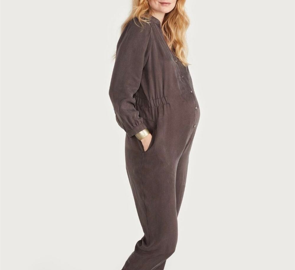 HATCH Maternity Jumpsuit Size 1 Small Gray Button Front Relaxed Fit Romper